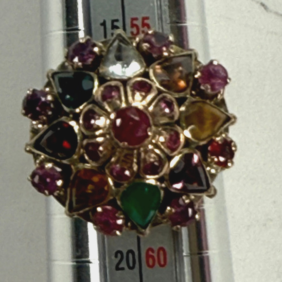 Vintage 10K Yellow Gold Ruby and Multi Gemstone Princess/Harem Ring Sz 8-1/4